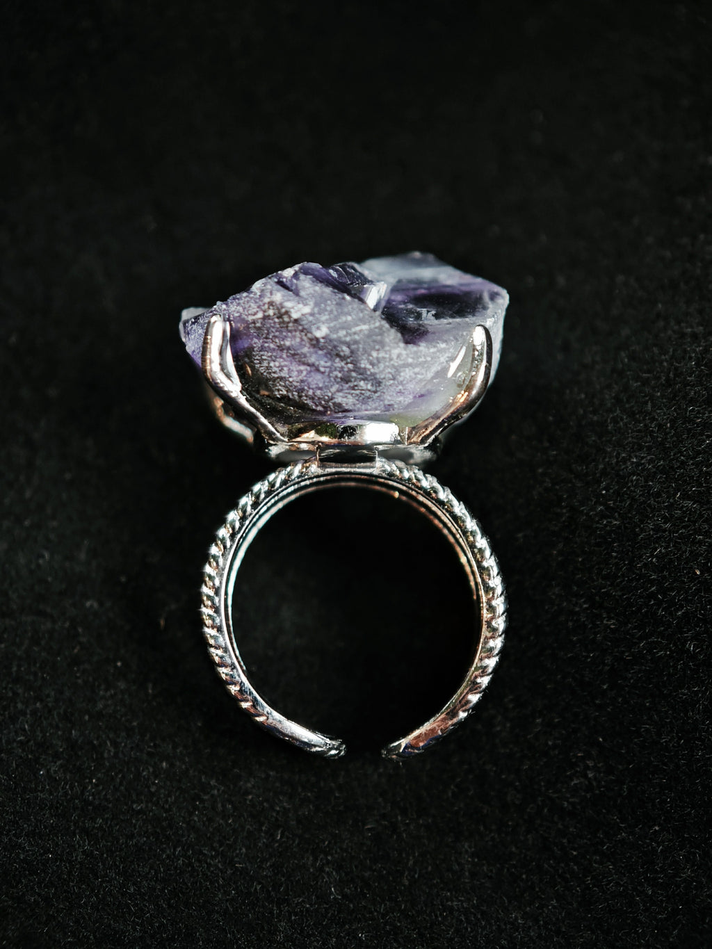 Phantom Fluorite Adjustable Ring - Natural Mineral - Solo Collection -042