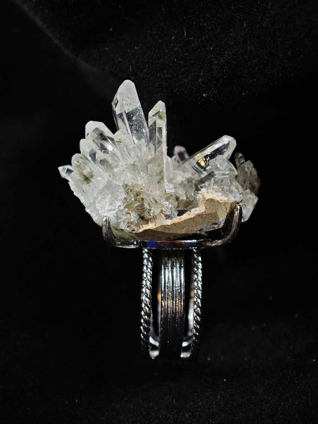 Crystal&Prase Adjustable Ring - Natural Mineral - Solo Collection -044