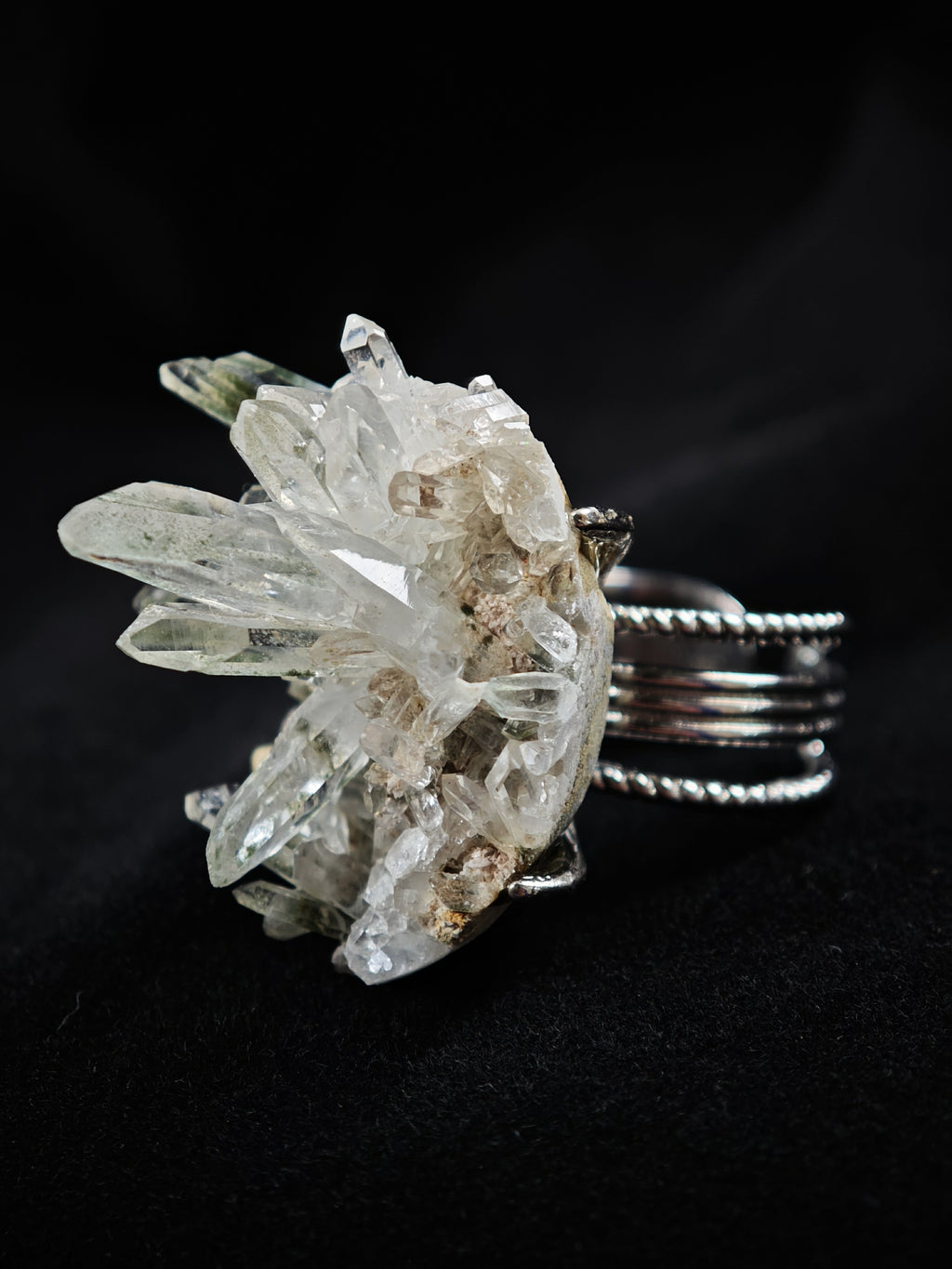 Crystal&Prase Adjustable Ring - Natural Mineral - Solo Collection -044
