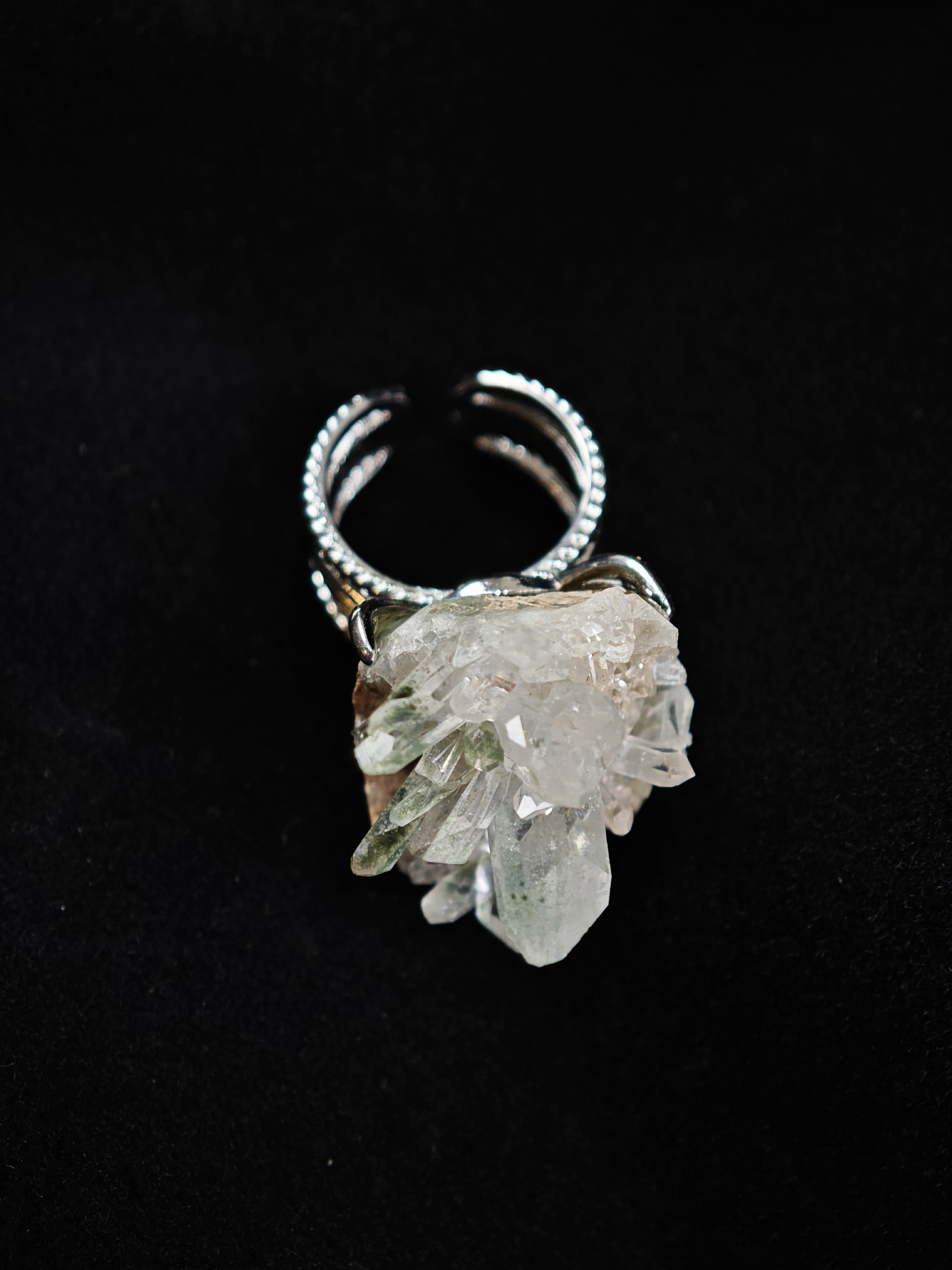 Crystal&Prase Adjustable Ring - Natural Mineral - Solo Collection -044