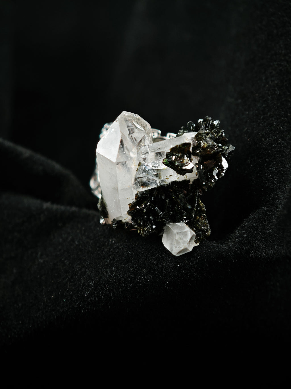 Epidote&Crystal Adjustable Ring - Natural Mineral - Solo Collection -045