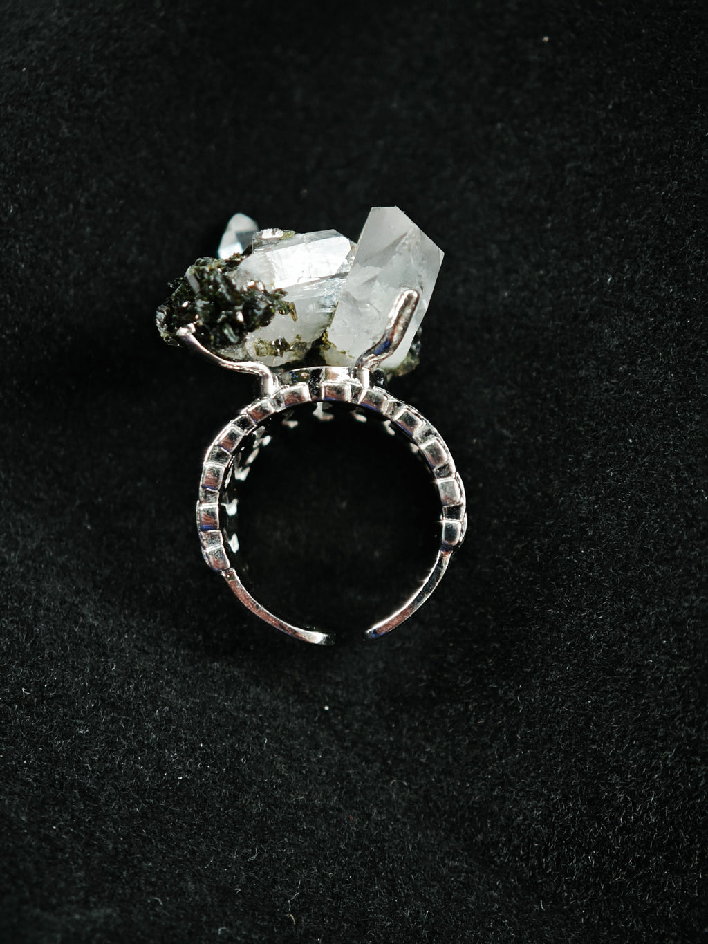 Epidote&Crystal Adjustable Ring - Natural Mineral - Solo Collection -045