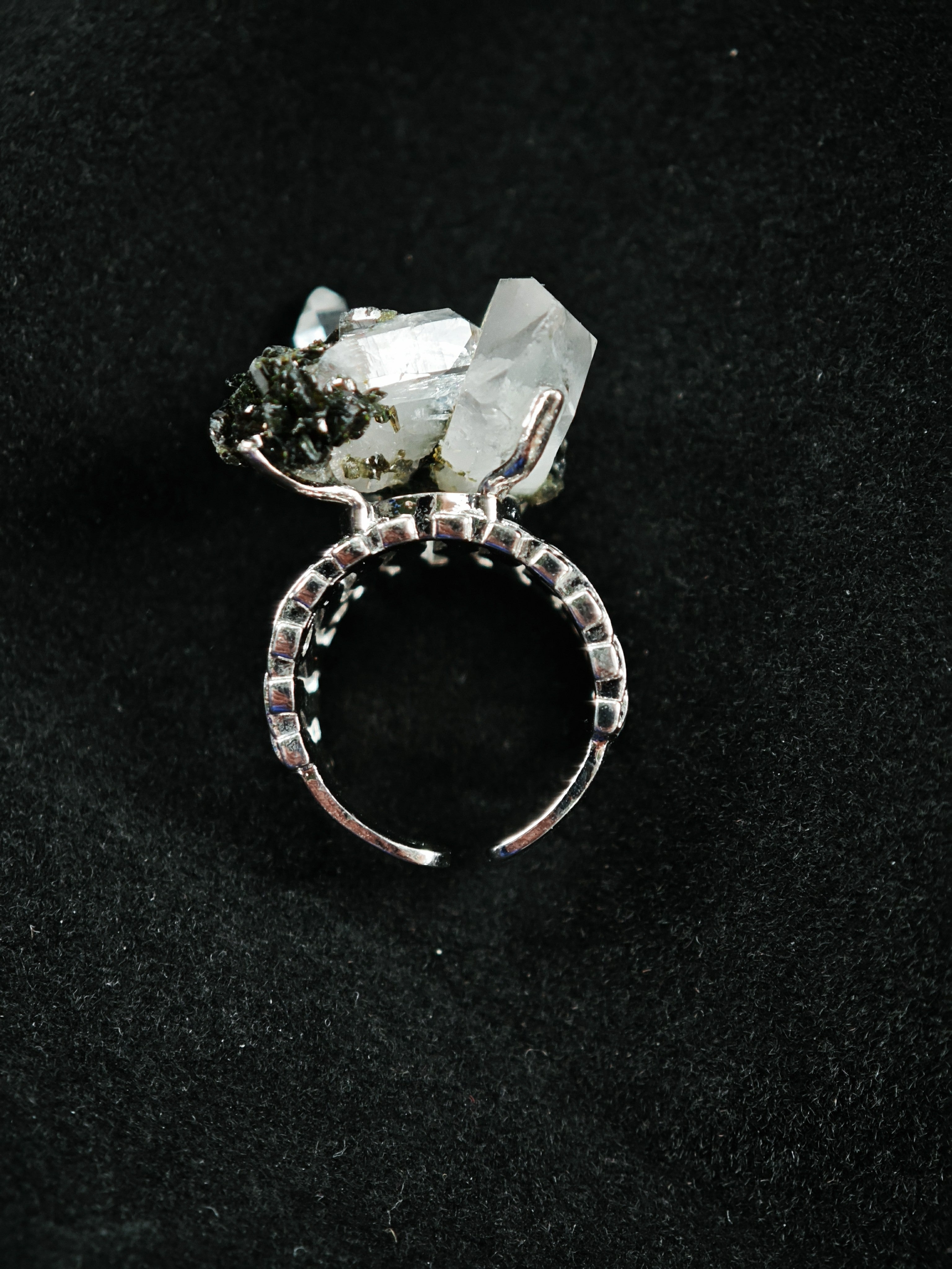 Epidote&Crystal Adjustable Ring - Natural Mineral - Solo Collection -045