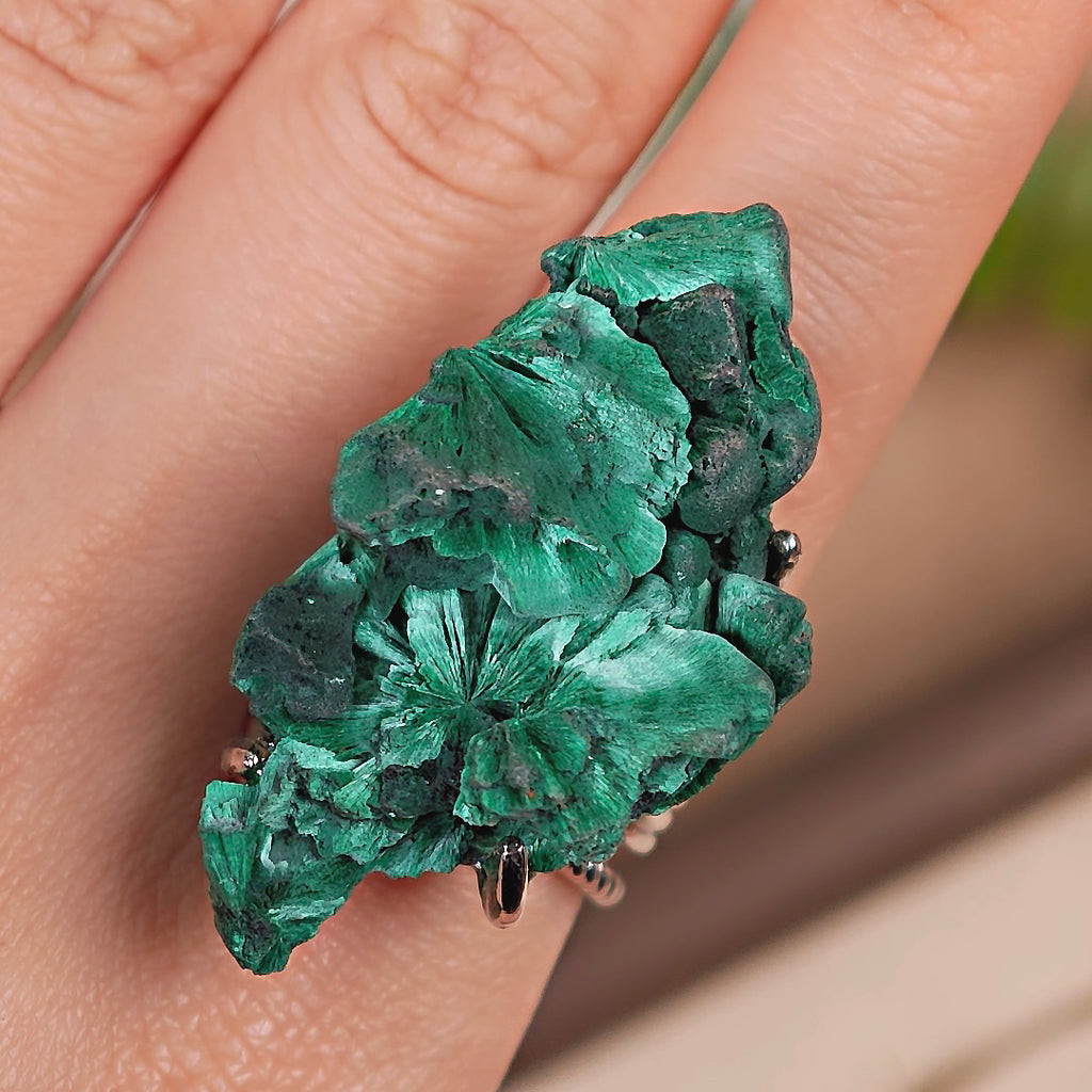 Raw Malachite Adjustable Ring – Natural Mineral Stone Ring, Handmade One of a Kind Jewelry-001