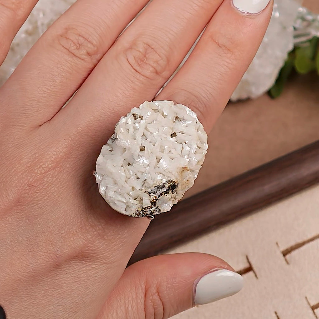 Raw Dolomite Adjustable Ring – Natural Mineral Stone Ring, Handmade One of a Kind Jewelry-002