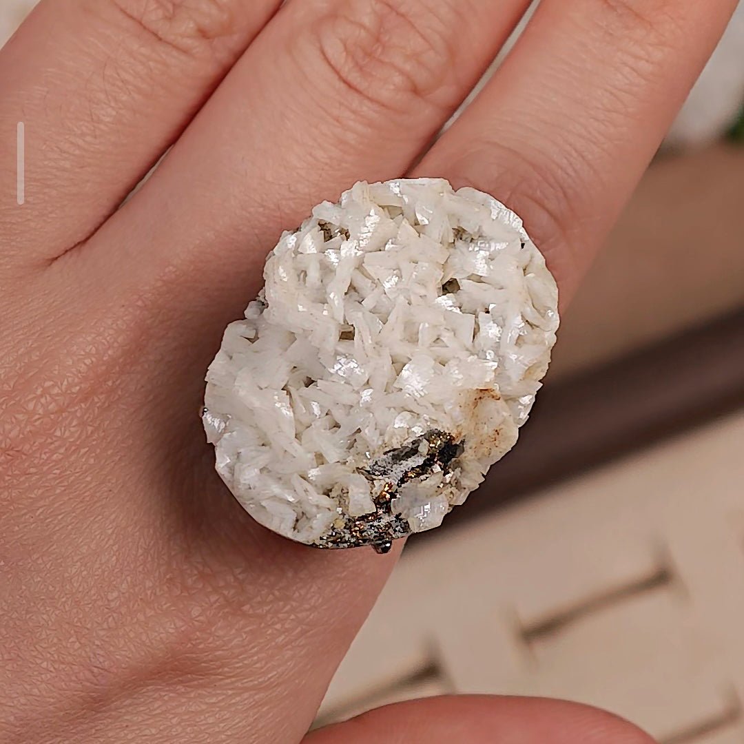 Raw Dolomite Adjustable Ring – Natural Mineral Stone Ring, Handmade One of a Kind Jewelry-002