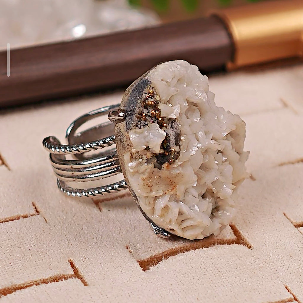 Raw Dolomite Adjustable Ring – Natural Mineral Stone Ring, Handmade One of a Kind Jewelry-002