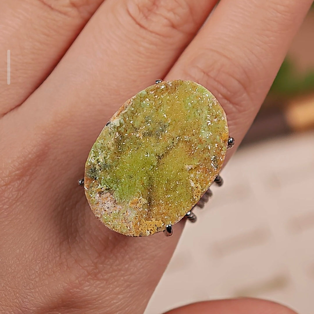 Raw Pyromorphite Adjustable Ring – Natural Mineral Stone Ring, Handmade One of a Kind Jewelry-003
