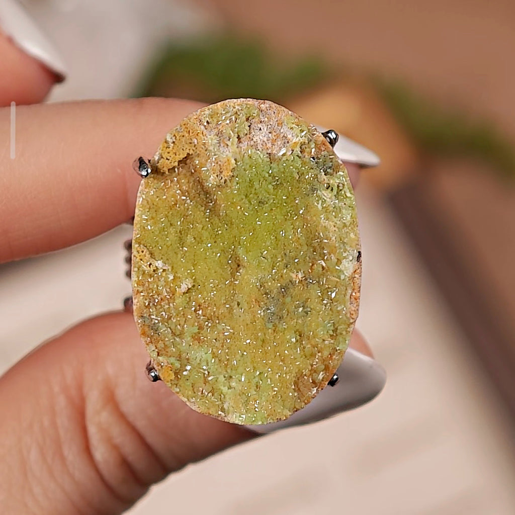 Raw Pyromorphite Adjustable Ring – Natural Mineral Stone Ring, Handmade One of a Kind Jewelry-003