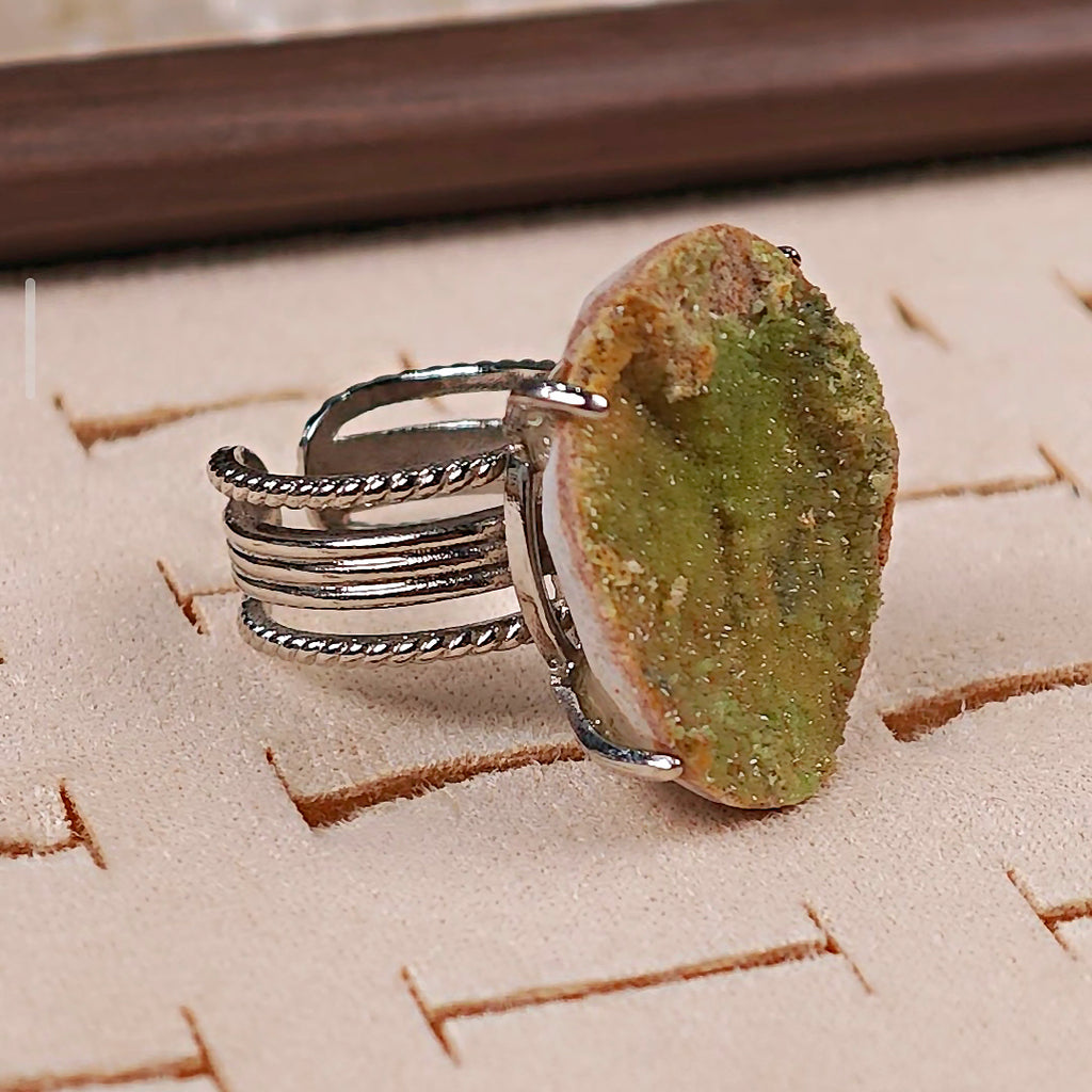 Raw Pyromorphite Adjustable Ring – Natural Mineral Stone Ring, Handmade One of a Kind Jewelry-003