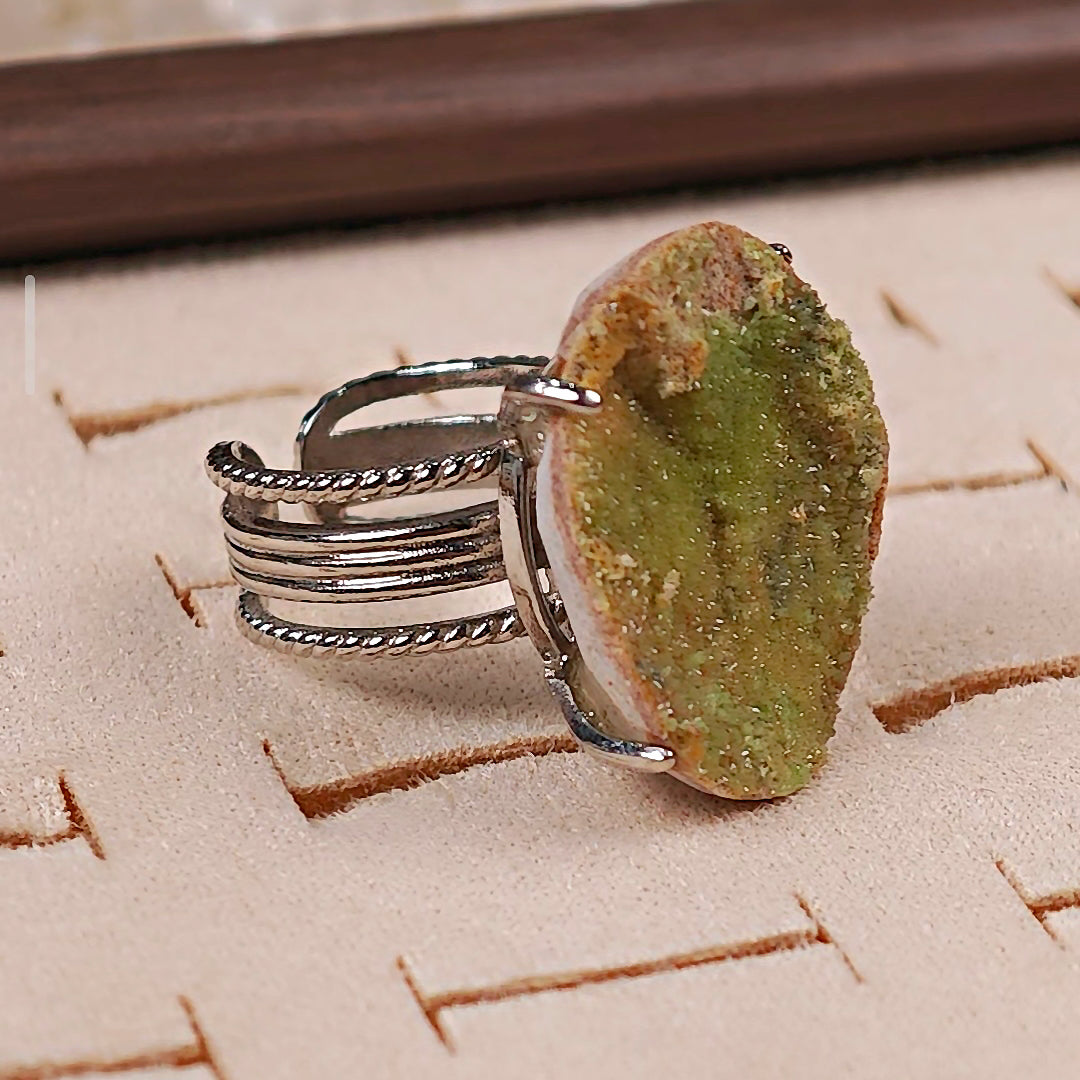 Raw Pyromorphite Adjustable Ring – Natural Mineral Stone Ring, Handmade One of a Kind Jewelry-003