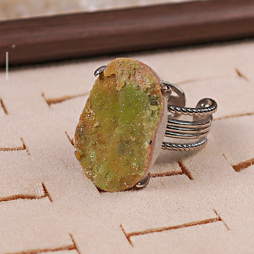Raw Pyromorphite Adjustable Ring – Natural Mineral Stone Ring, Handmade One of a Kind Jewelry-003