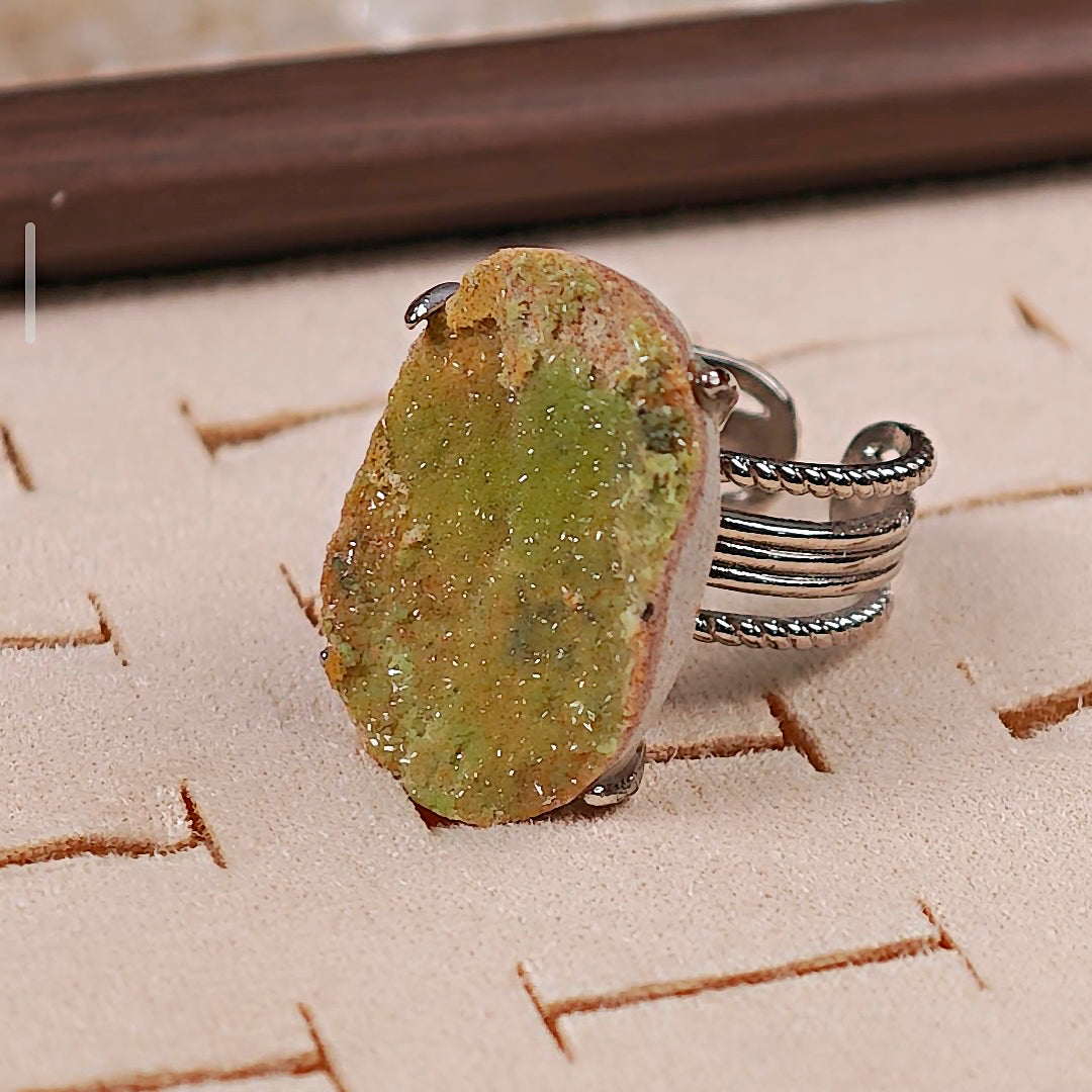 Raw Pyromorphite Adjustable Ring – Natural Mineral Stone Ring, Handmade One of a Kind Jewelry-003
