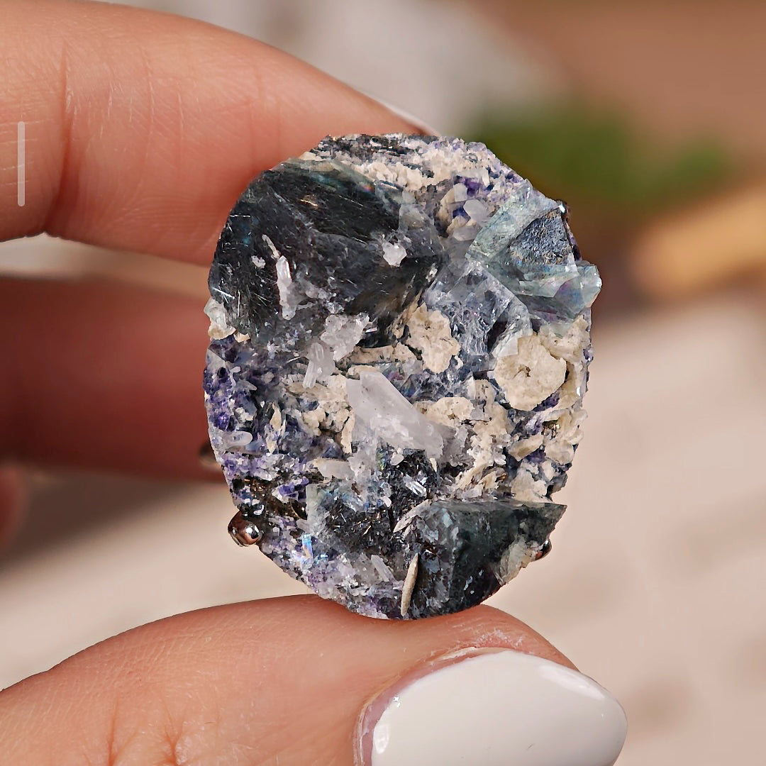 Raw Phantom Fluorite Adjustable Ring – Natural Mineral Stone Ring, Handmade One of a Kind Jewelry-004