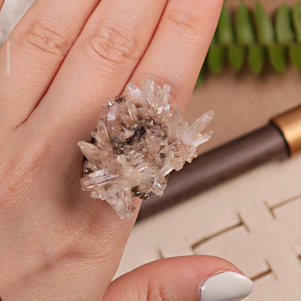 Raw Creedite Adjustable Ring – Natural Mineral Stone Ring, Handmade One of a Kind Jewelry-008