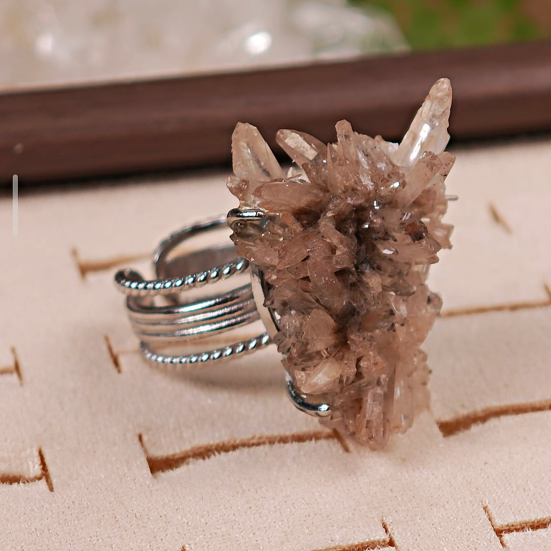 Raw Creedite Adjustable Ring – Natural Mineral Stone Ring, Handmade One of a Kind Jewelry-008