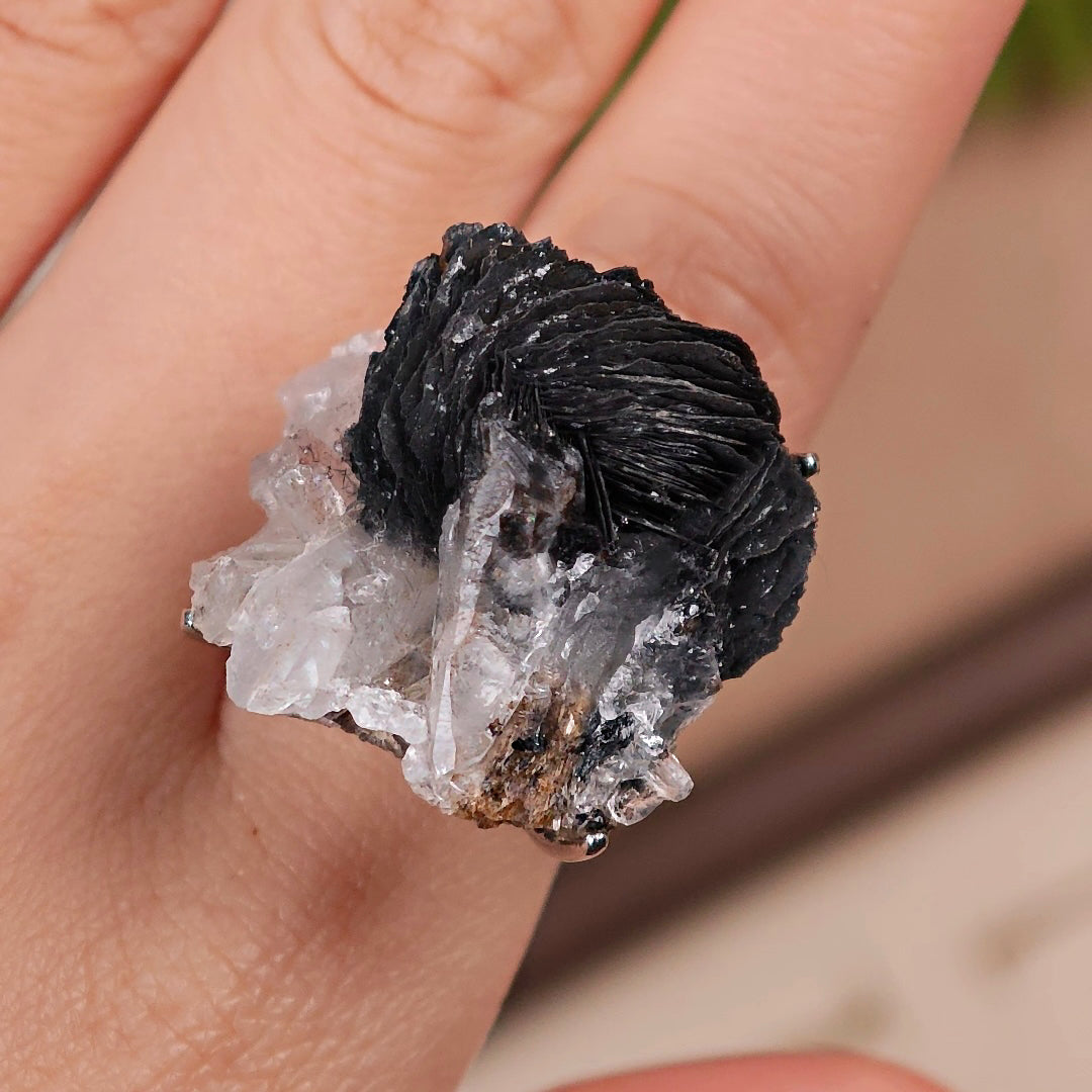 Raw specular Adjustable Ring – Natural Mineral Stone Ring, Handmade One of a Kind Jewelry-009