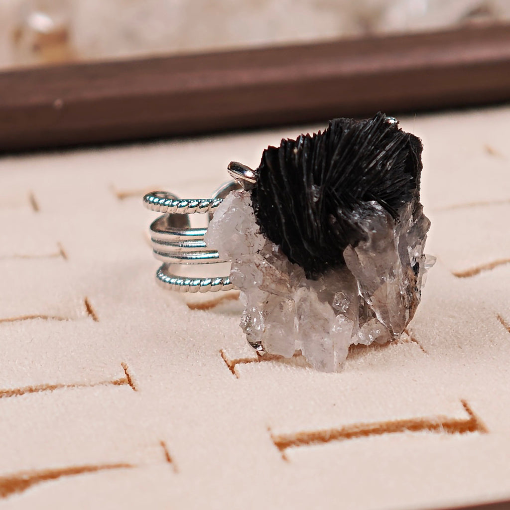 Raw specular Adjustable Ring – Natural Mineral Stone Ring, Handmade One of a Kind Jewelry-009