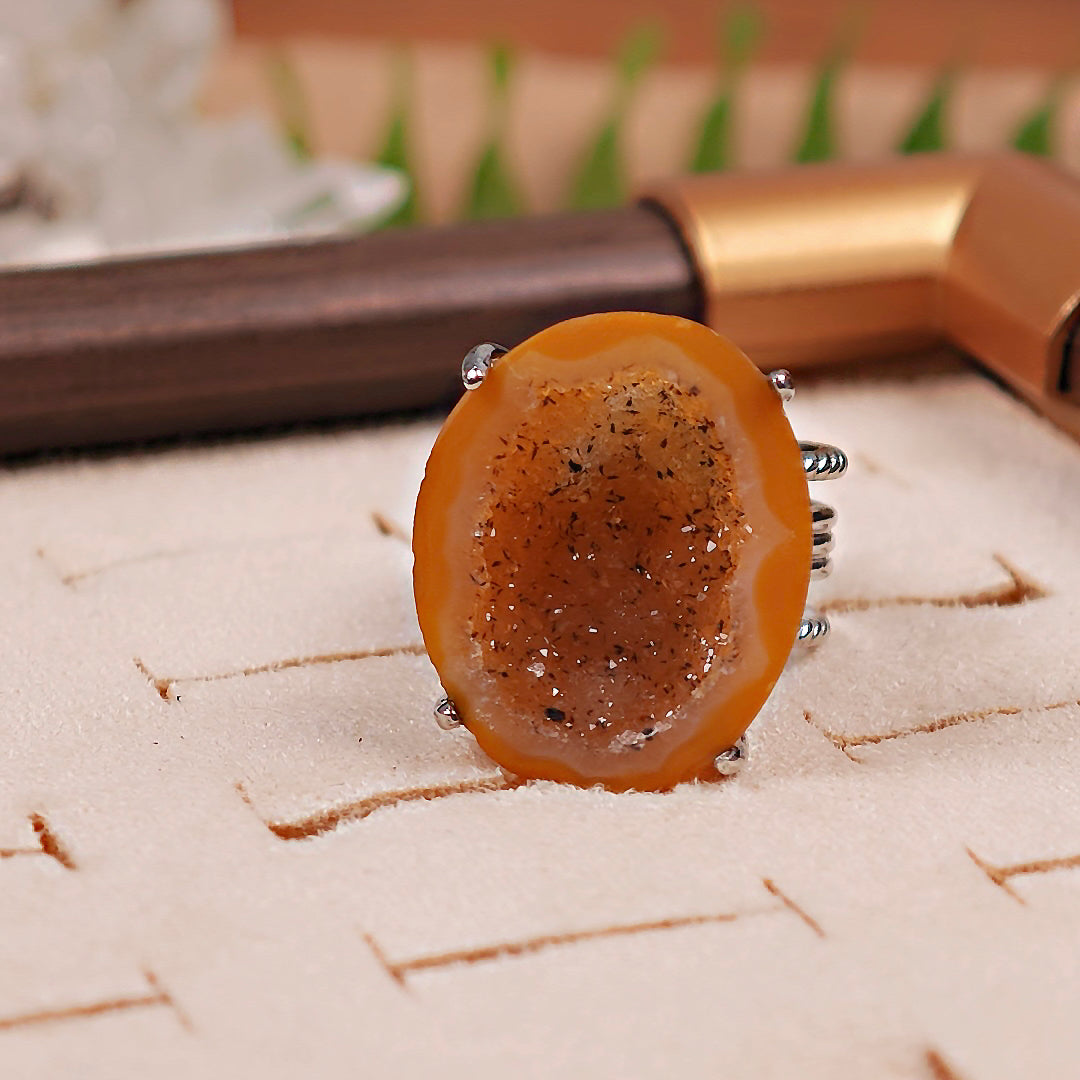 Raw geode Adjustable Ring – Natural Mineral Stone Ring, Handmade One of a Kind Jewelry-010