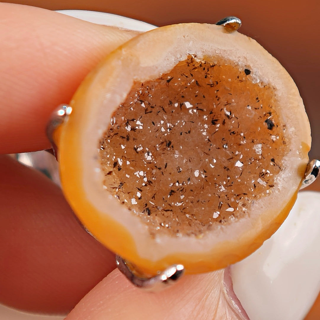 Raw geode Adjustable Ring – Natural Mineral Stone Ring, Handmade One of a Kind Jewelry-010