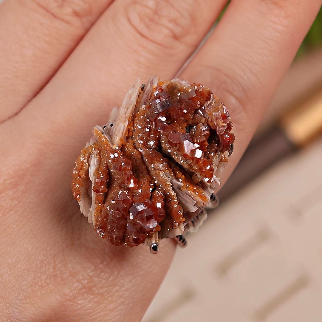Raw Vanadinite Adjustable Ring – Natural Mineral Stone Ring, Handmade One of a Kind Jewelry-011
