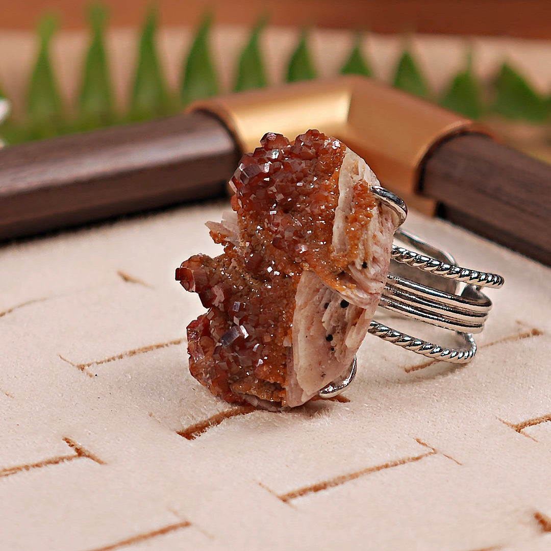 Raw Vanadinite Adjustable Ring – Natural Mineral Stone Ring, Handmade One of a Kind Jewelry-011