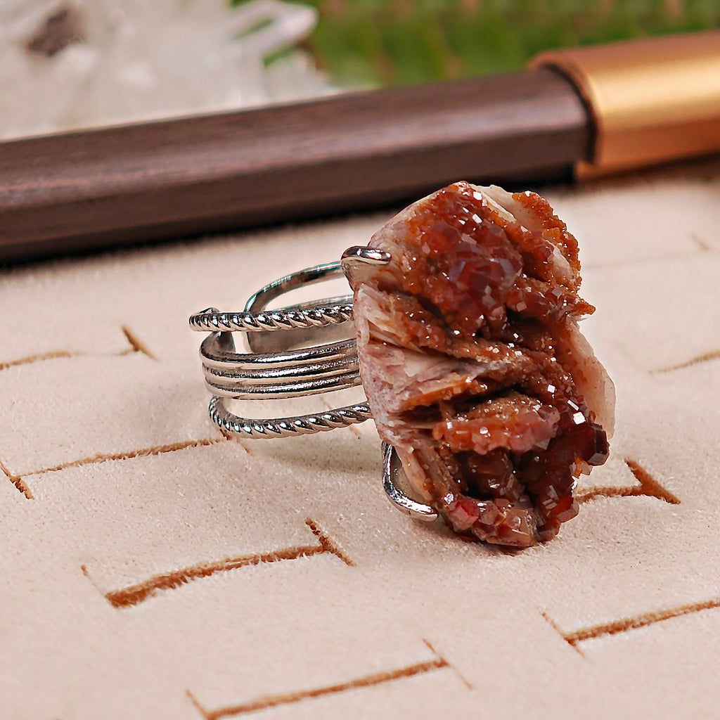 Raw Vanadinite Adjustable Ring – Natural Mineral Stone Ring, Handmade One of a Kind Jewelry-011