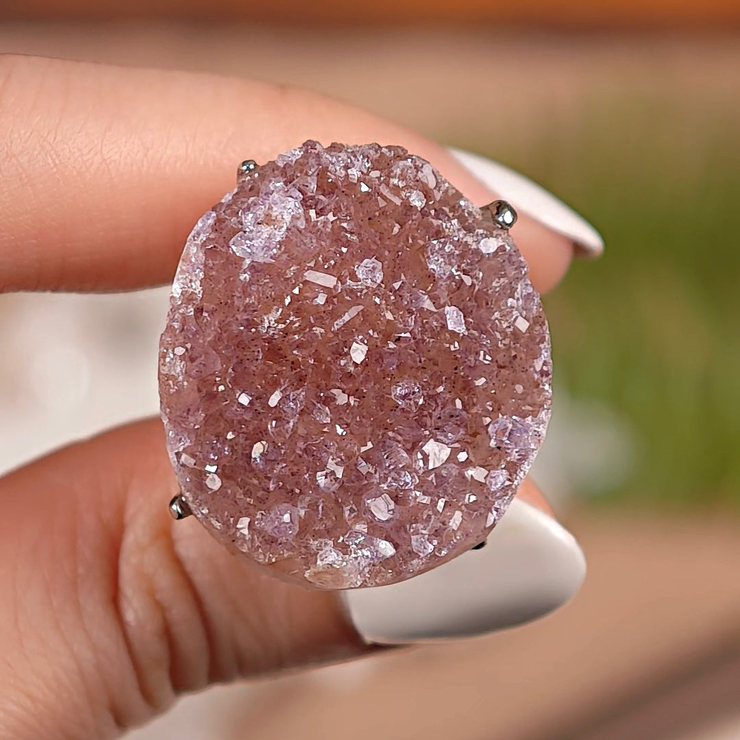 Raw Druzy Quartz Adjustable Ring – Natural Mineral Stone Ring, Handmade One of a Kind Jewelry-014