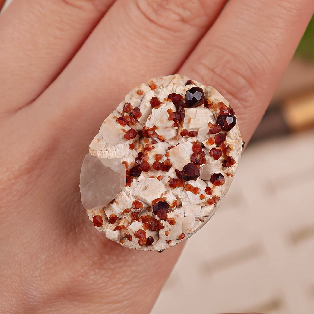 Raw Garnet Adjustable Ring – Natural Mineral Stone Ring, Handmade One of a Kind Jewelry-015