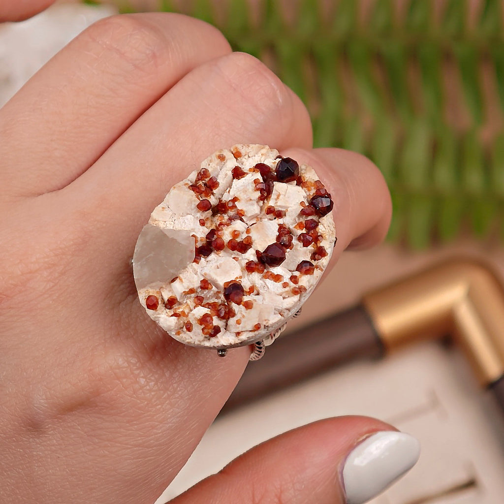 Raw Garnet Adjustable Ring – Natural Mineral Stone Ring, Handmade One of a Kind Jewelry-015