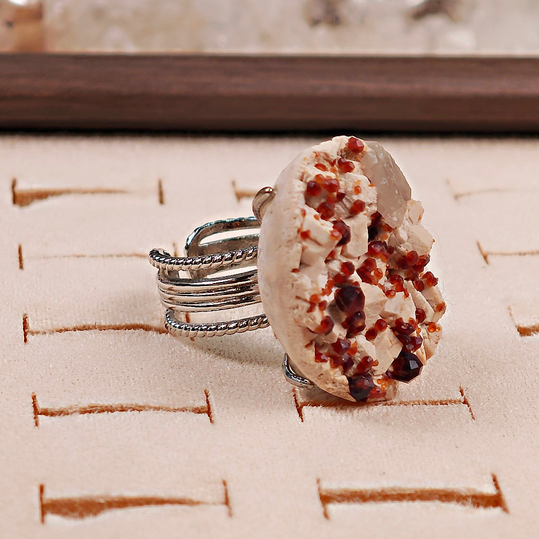 Raw Garnet Adjustable Ring – Natural Mineral Stone Ring, Handmade One of a Kind Jewelry-015