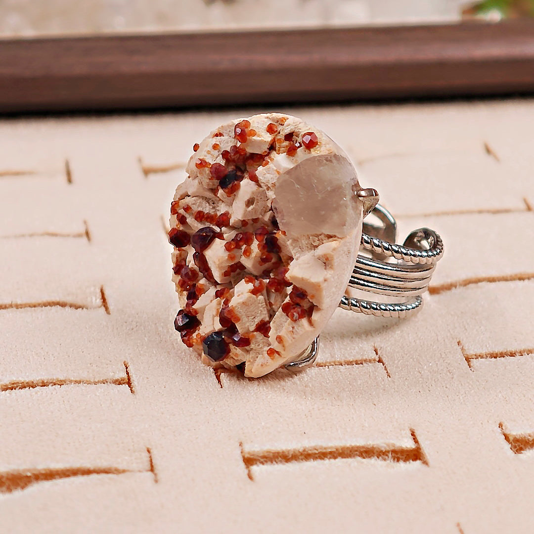 Raw Garnet Adjustable Ring – Natural Mineral Stone Ring, Handmade One of a Kind Jewelry-015