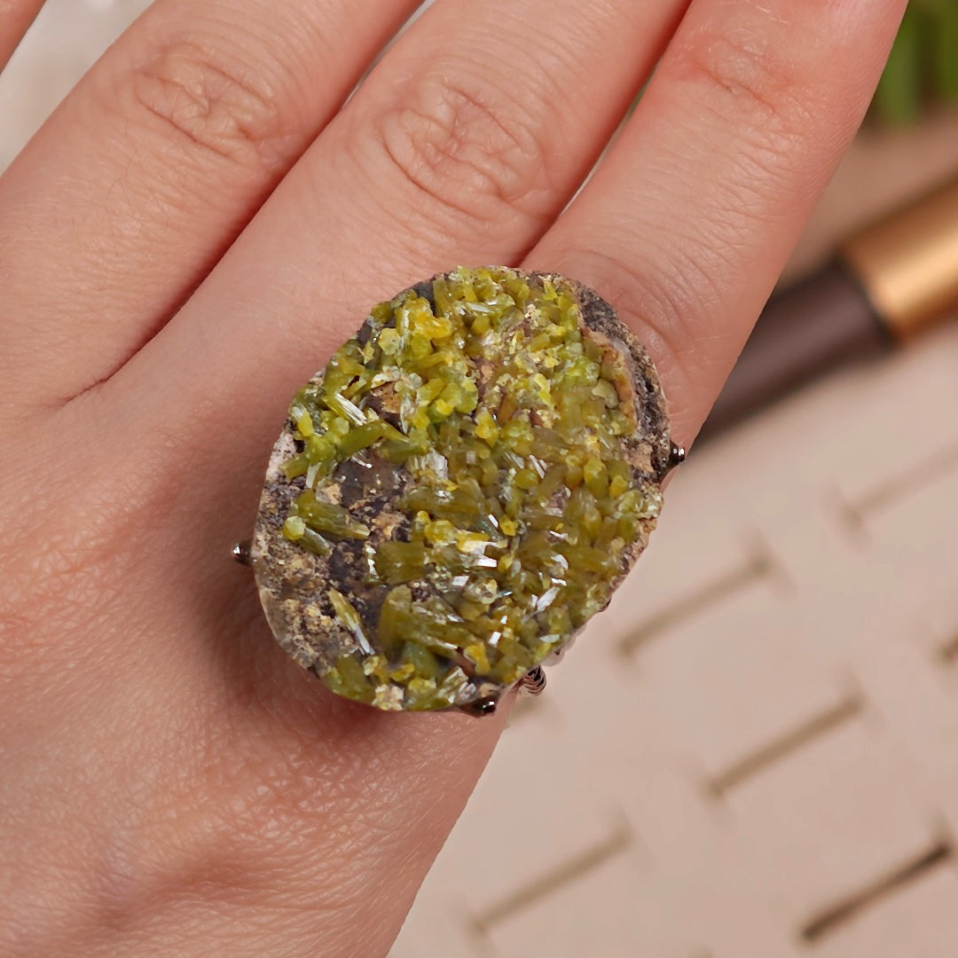 Raw Pyromorphite Adjustable Ring – Natural Mineral Stone Ring, Handmade One of a Kind Jewelry-016