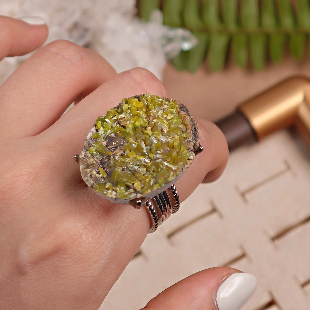 Raw Pyromorphite Adjustable Ring – Natural Mineral Stone Ring, Handmade One of a Kind Jewelry-016
