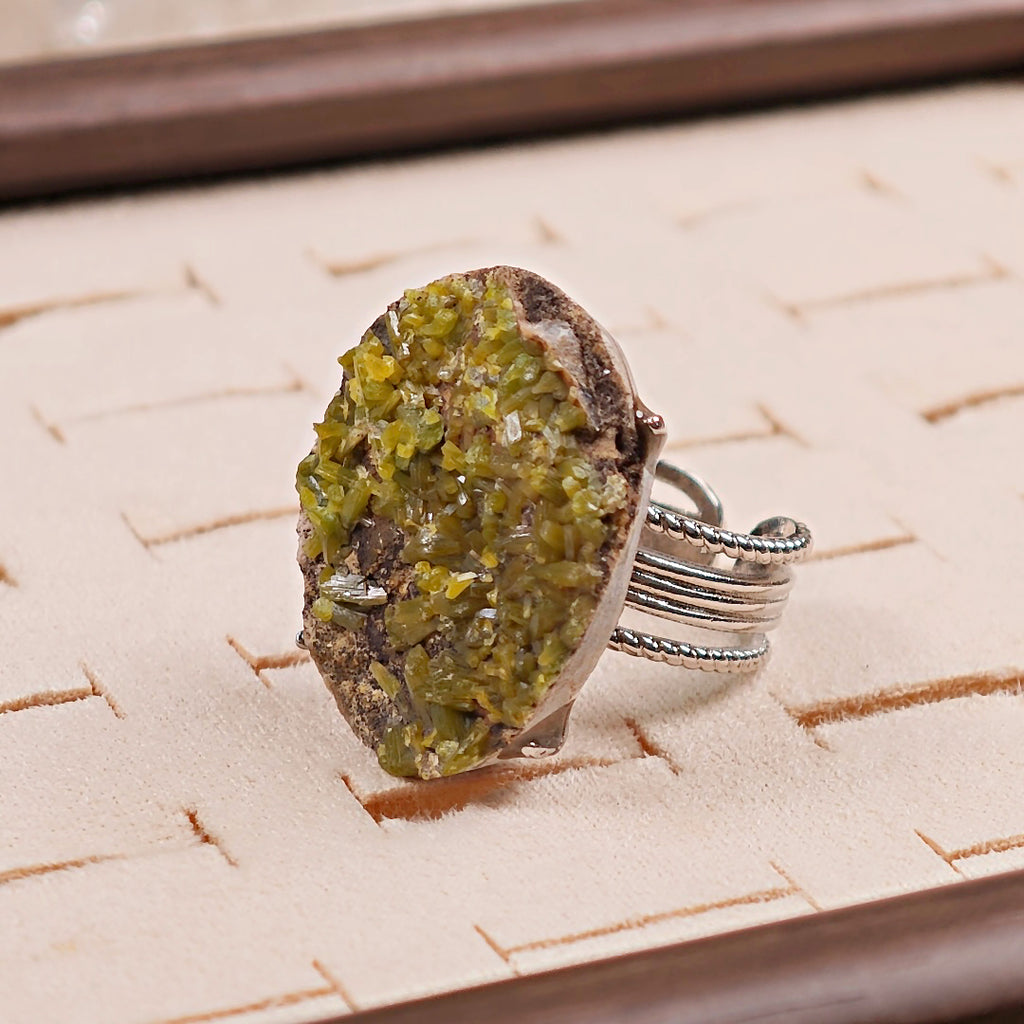 Raw Pyromorphite Adjustable Ring – Natural Mineral Stone Ring, Handmade One of a Kind Jewelry-016