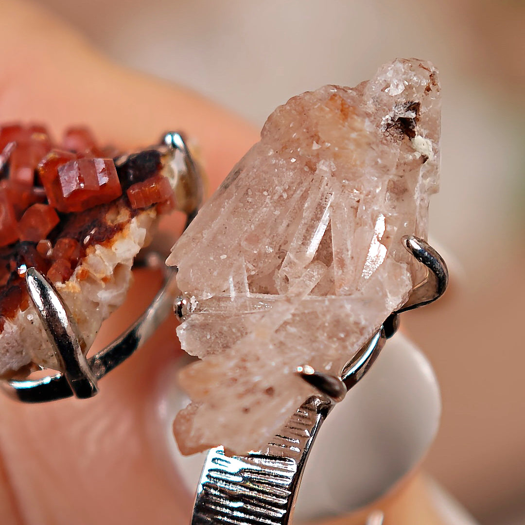 Raw Garnet+Creedite Adjustable Ring – Natural Mineral Stone Ring, Handmade One of a Kind Jewelry-017