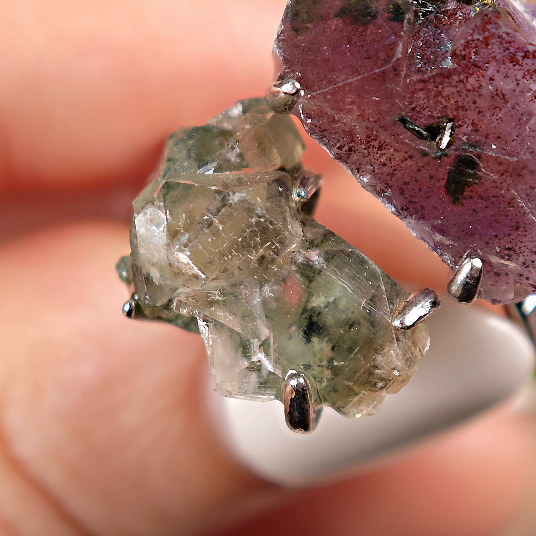 Raw Garden Quartz+Prase Adjustable Ring – Natural Mineral Stone Ring, Handmade One of a Kind Jewelry-020