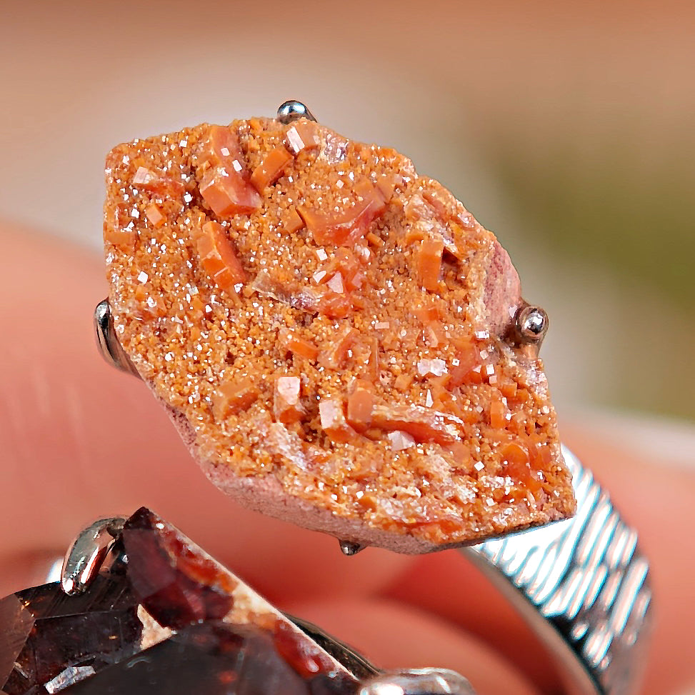 Raw Garnet+Vanadinite Adjustable Ring – Natural Mineral Stone Ring, Handmade One of a Kind Jewelry-021