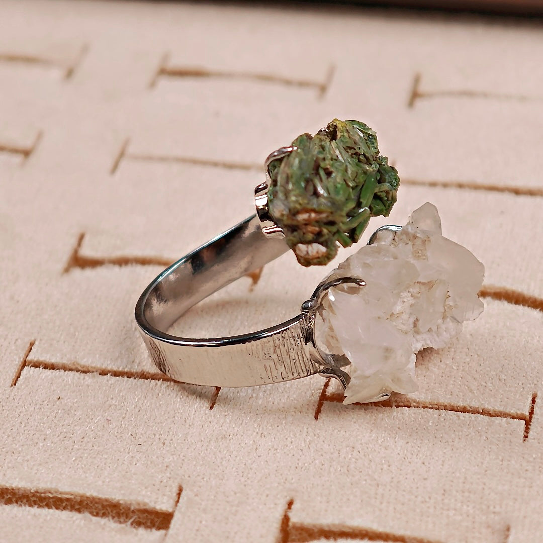 Raw Pyromorphite&Calcite Adjustable Ring – Natural Mineral Stone Ring, Handmade One of a Kind Jewelry-022
