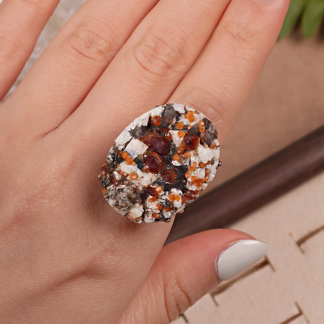 Raw Garnet Adjustable Ring – Natural Mineral Stone Ring, Handmade One of a Kind Jewelry-024