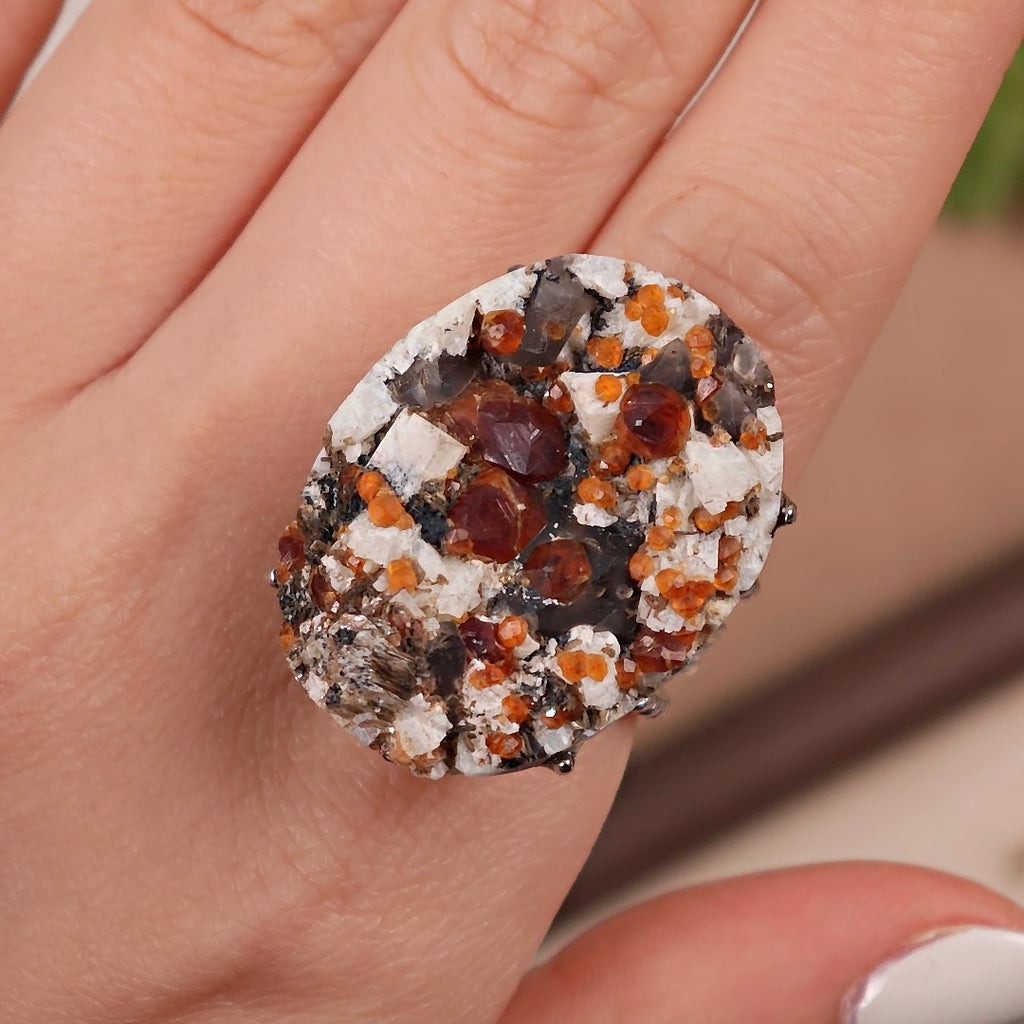 Raw Garnet Adjustable Ring – Natural Mineral Stone Ring, Handmade One of a Kind Jewelry-024