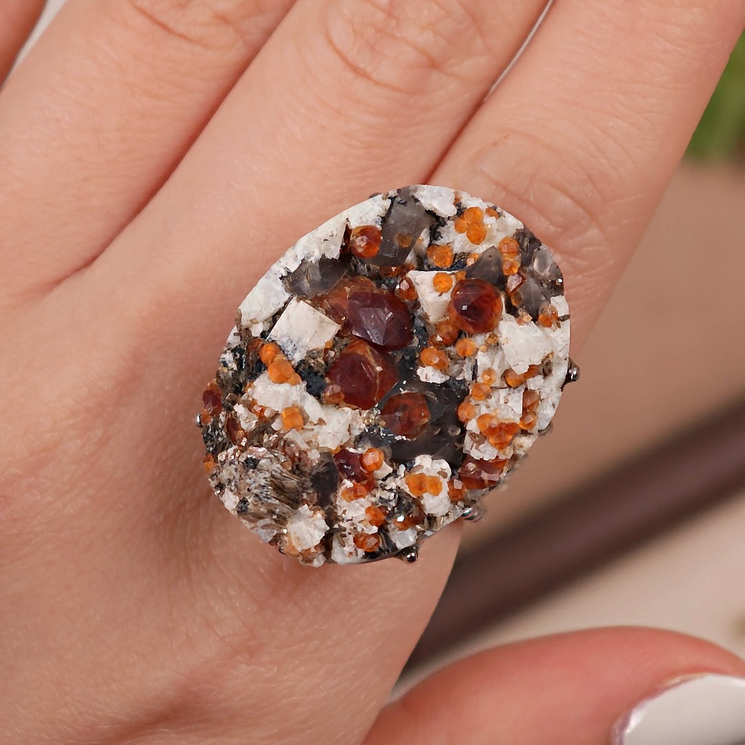 Raw Garnet Adjustable Ring – Natural Mineral Stone Ring, Handmade One of a Kind Jewelry-024