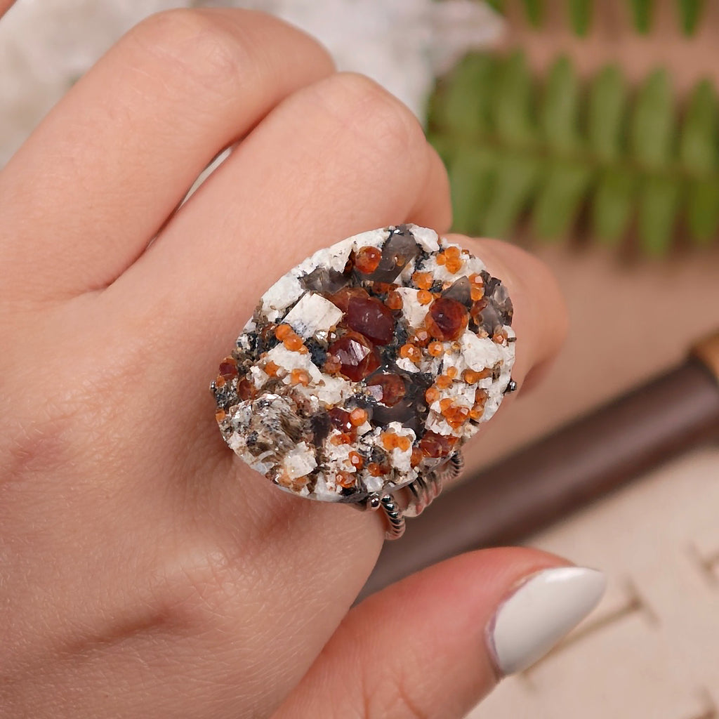 Raw Garnet Adjustable Ring – Natural Mineral Stone Ring, Handmade One of a Kind Jewelry-024