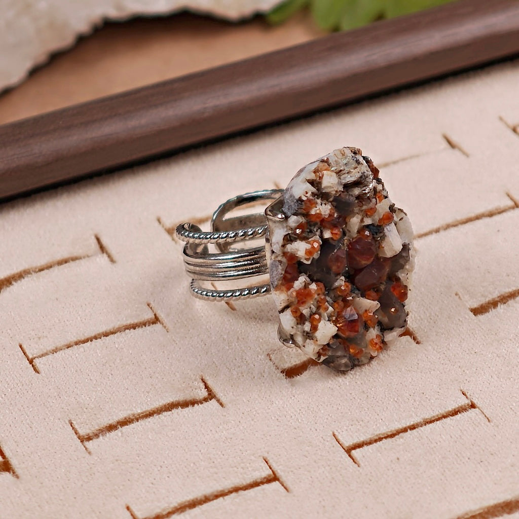 Raw Garnet Adjustable Ring – Natural Mineral Stone Ring, Handmade One of a Kind Jewelry-024