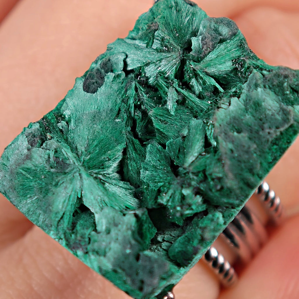 Raw Malachite Adjustable Ring – Natural Mineral Stone Ring, Handmade One of a Kind Jewelry-025