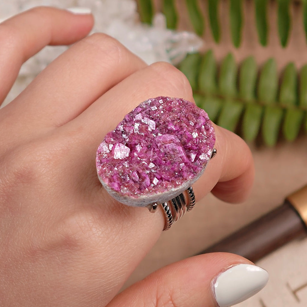 Raw Cobaltoan Calcite Adjustable Ring – Natural Mineral Stone Ring, Handmade One of a Kind Jewelry-028