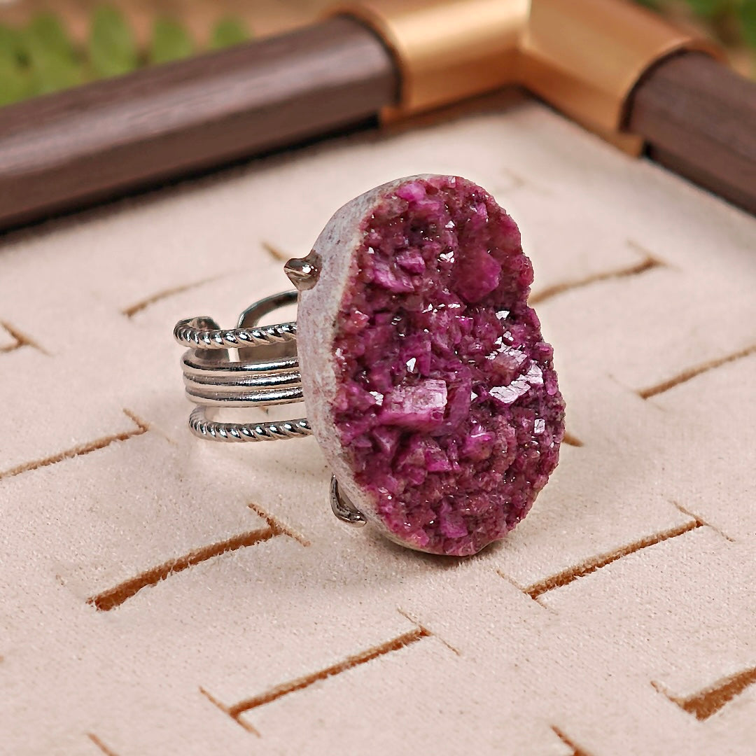 Raw Cobaltoan Calcite Adjustable Ring – Natural Mineral Stone Ring, Handmade One of a Kind Jewelry-028