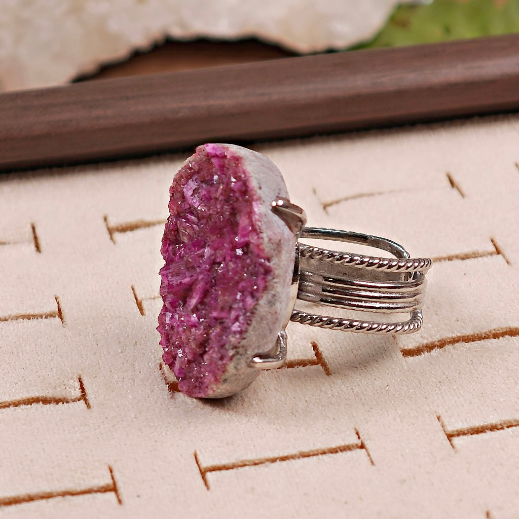 Raw Cobaltoan Calcite Adjustable Ring – Natural Mineral Stone Ring, Handmade One of a Kind Jewelry-028