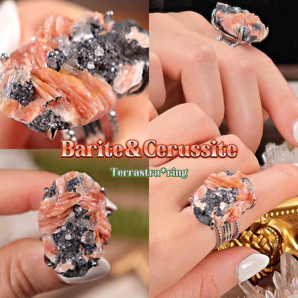 Raw Cerussite Adjustable Ring – Natural Mineral Stone Ring, Handmade One of a Kind Jewelry-026