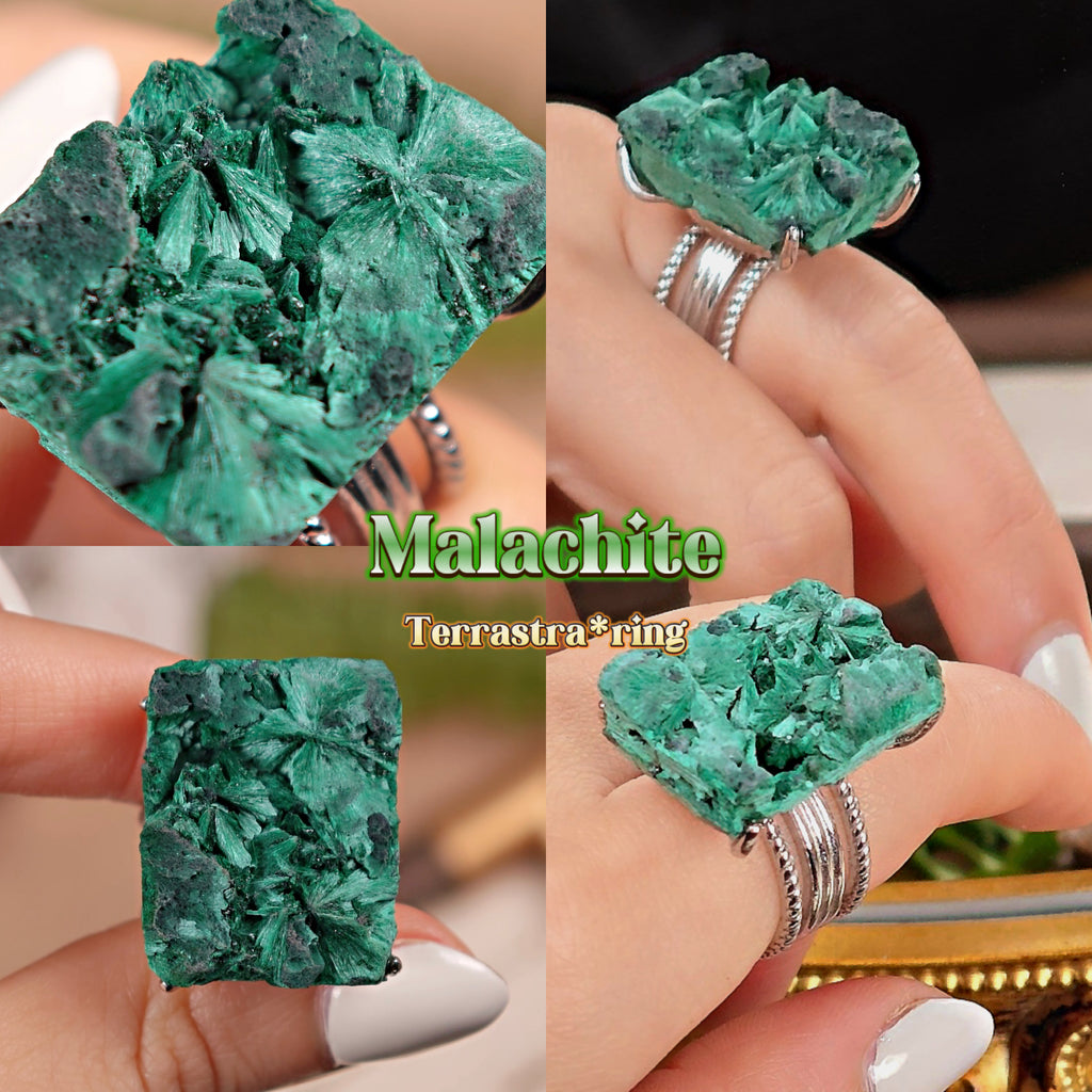 Raw Malachite Adjustable Ring – Natural Mineral Stone Ring, Handmade One of a Kind Jewelry-025